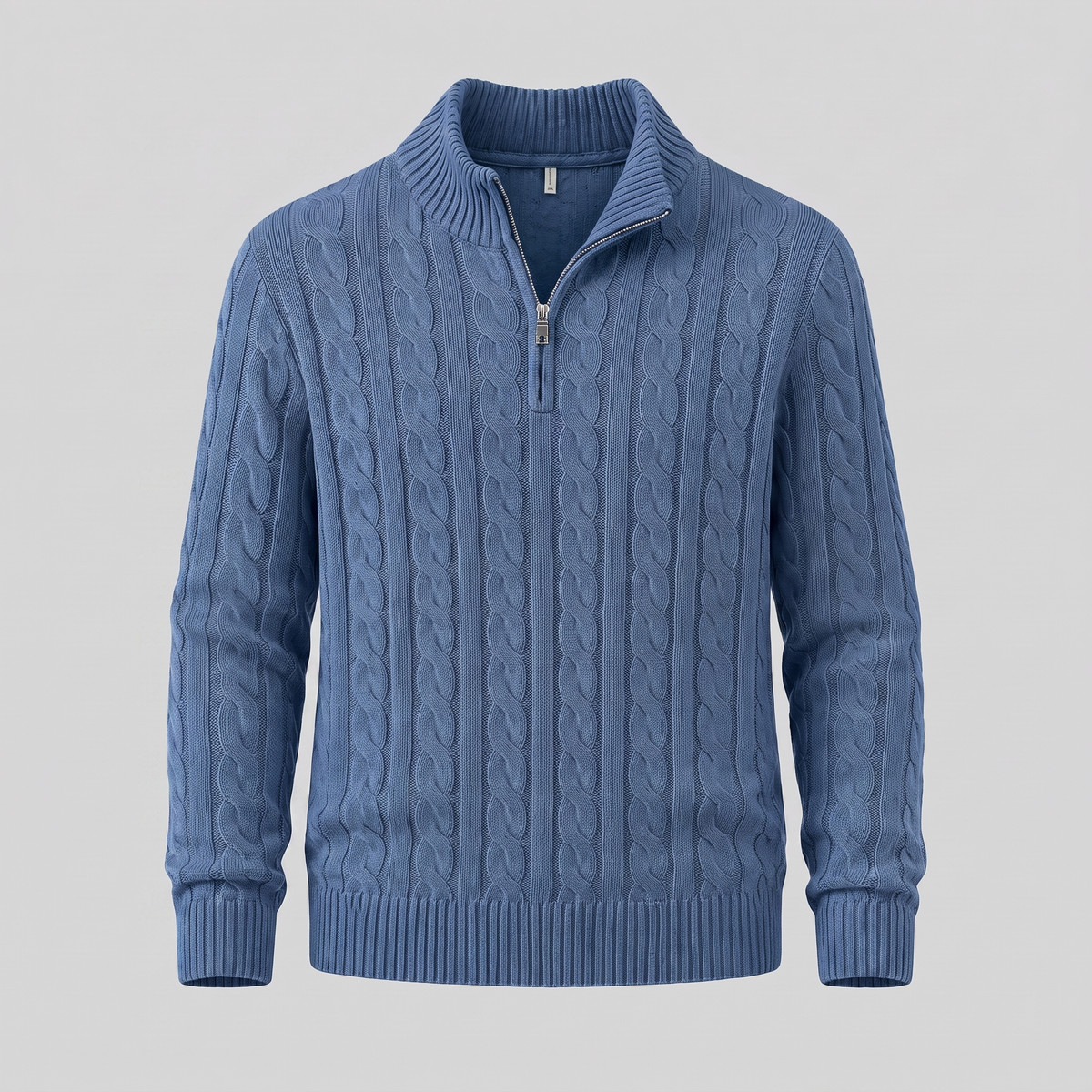 Maglione Uomo Mezza Zip in Maglia a Trecce Collo Alto