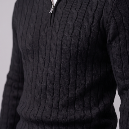 Maglione Uomo Mezza Zip in Maglia a Trecce Collo Alto