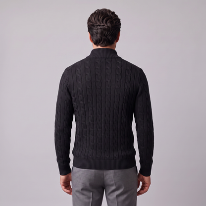 Maglione Uomo Mezza Zip in Maglia a Trecce Collo Alto