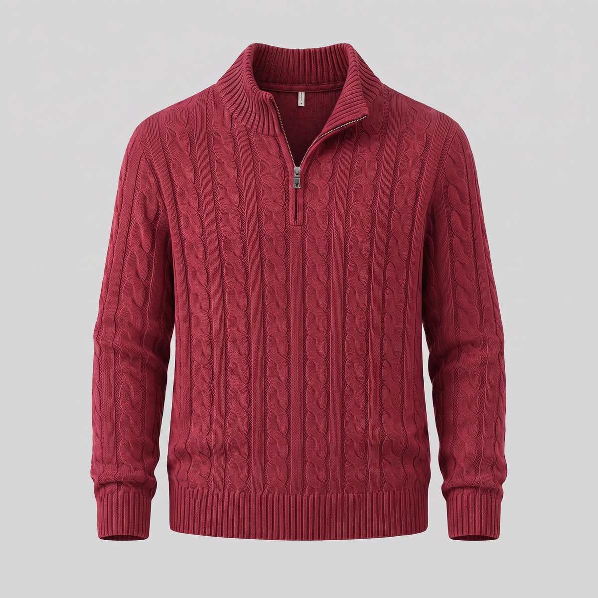 Maglione Uomo Mezza Zip in Maglia a Trecce Collo Alto