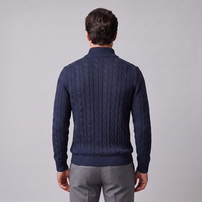 Maglione Uomo Mezza Zip in Maglia a Trecce Collo Alto