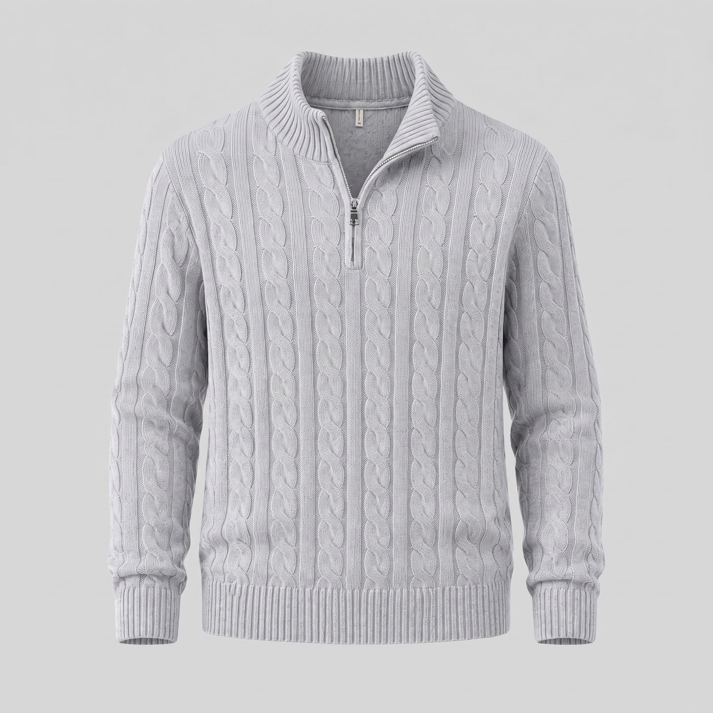 Maglione Uomo Mezza Zip in Maglia a Trecce Collo Alto