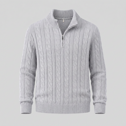Maglione Uomo Mezza Zip in Maglia a Trecce Collo Alto