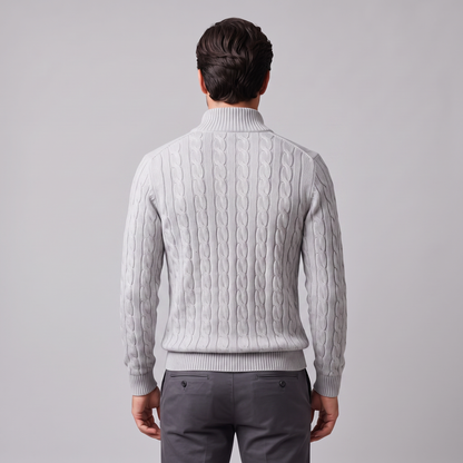 Maglione Uomo Mezza Zip in Maglia a Trecce Collo Alto