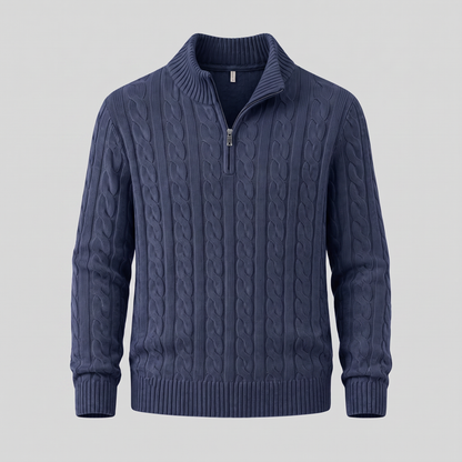 Maglione Uomo Mezza Zip in Maglia a Trecce Collo Alto
