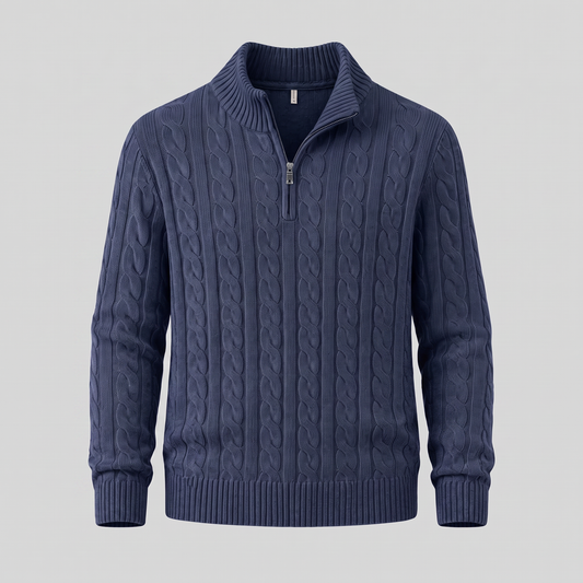 Maglione Uomo a Trecce con Mezza Zip e Collo Alto