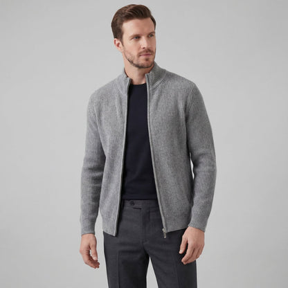 Cardigan Uomo in Maglia a Coste con Zip Classico