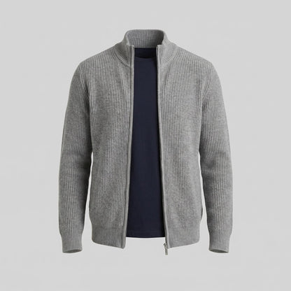Cardigan Uomo in Maglia a Coste con Zip Classico