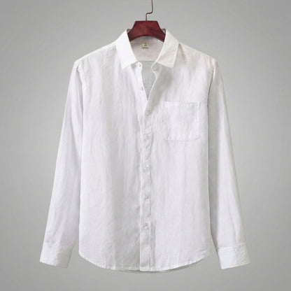 Camicia Uomo in Lino Maniche Lunghe con Taschino