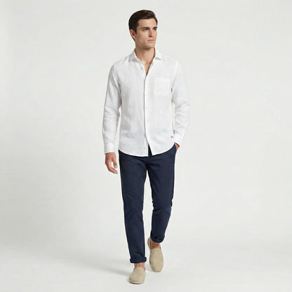 Camicia Uomo in Lino Maniche Lunghe con Taschino