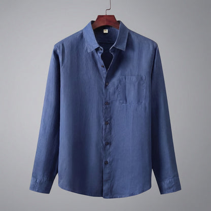 Camicia Uomo in Lino Maniche Lunghe con Taschino