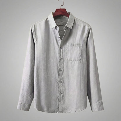 Camicia Uomo in Lino Maniche Lunghe con Taschino