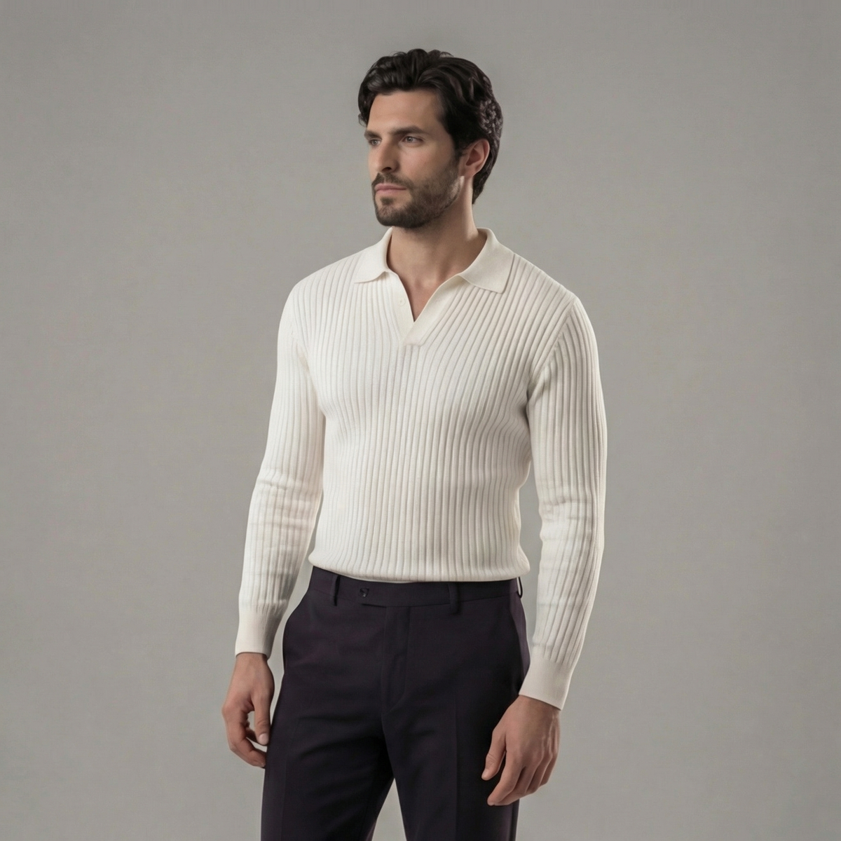 Polo Uomo Maniche Lunghe Scollo a V Leggera