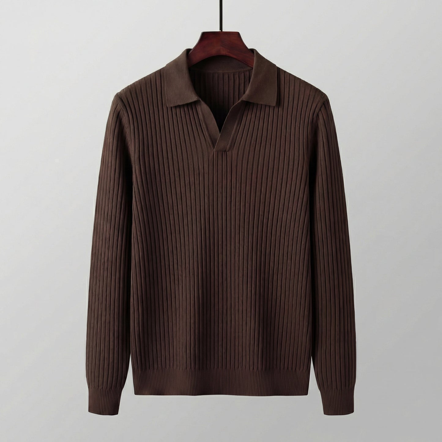 Polo Uomo Maniche Lunghe Scollo a V Leggera