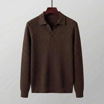 Polo Uomo Maniche Lunghe Scollo a V Leggera