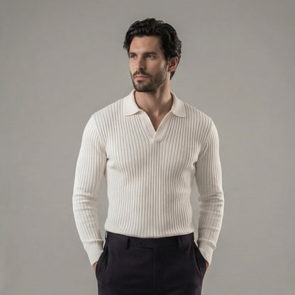 Polo Uomo Maniche Lunghe Scollo a V Leggera