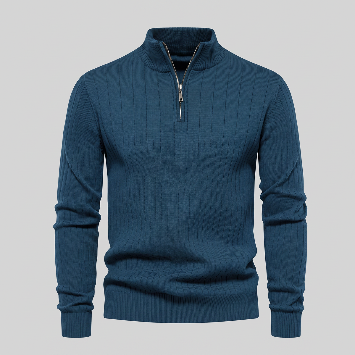 Maglione Uomo Mezza Zip in Cotone a Coste Zip Oro