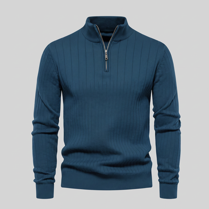 Maglione Uomo Mezza Zip in Cotone a Coste Zip Oro