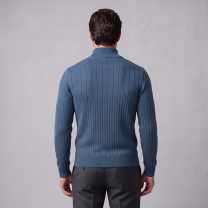 Maglione Uomo Mezza Zip in Cotone a Coste Zip Oro