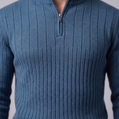 Maglione Uomo Mezza Zip in Cotone a Coste Zip Oro
