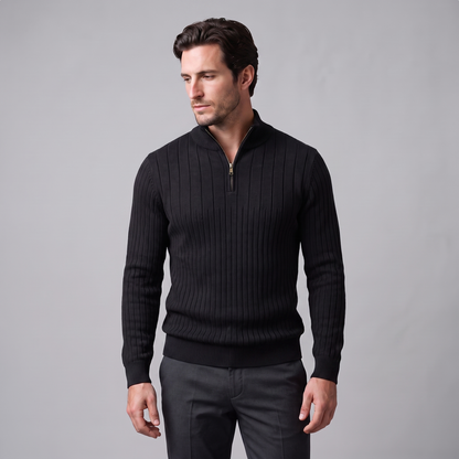 Maglione Uomo Mezza Zip in Cotone a Coste Zip Oro