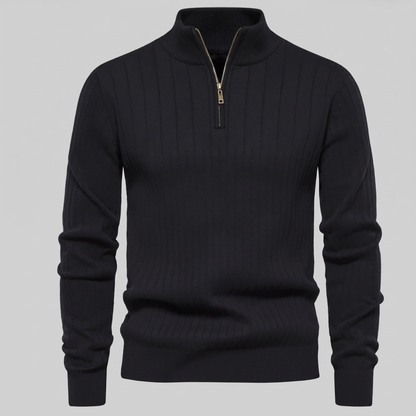 Maglione Uomo Mezza Zip in Cotone a Coste Zip Oro