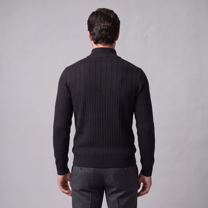 Maglione Uomo Mezza Zip in Cotone a Coste Zip Oro