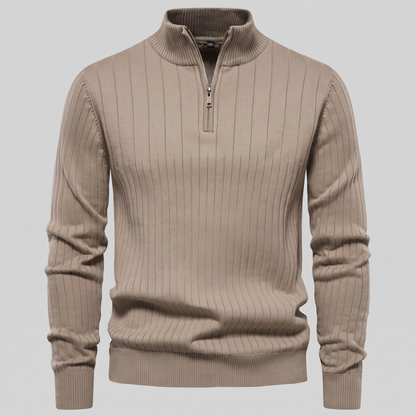 Maglione Uomo Mezza Zip in Cotone a Coste Zip Oro