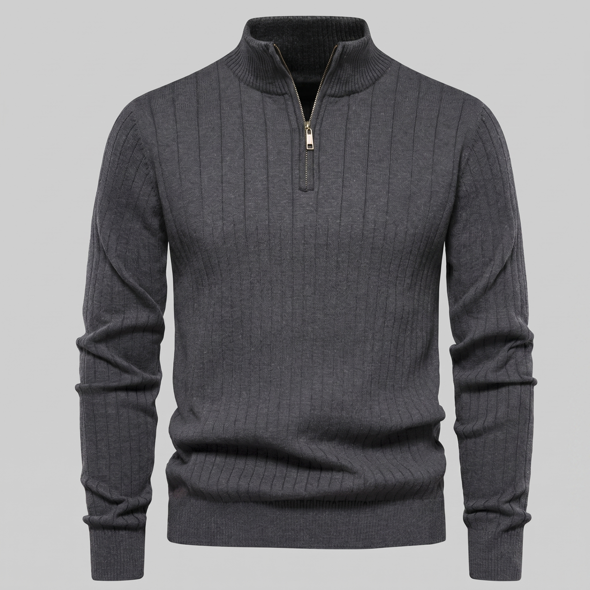 Maglione Uomo Mezza Zip in Cotone a Coste Zip Oro