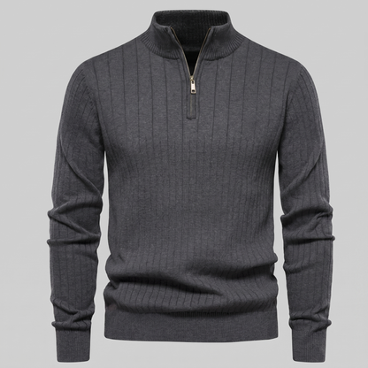 Maglione Uomo Mezza Zip in Cotone a Coste Zip Oro