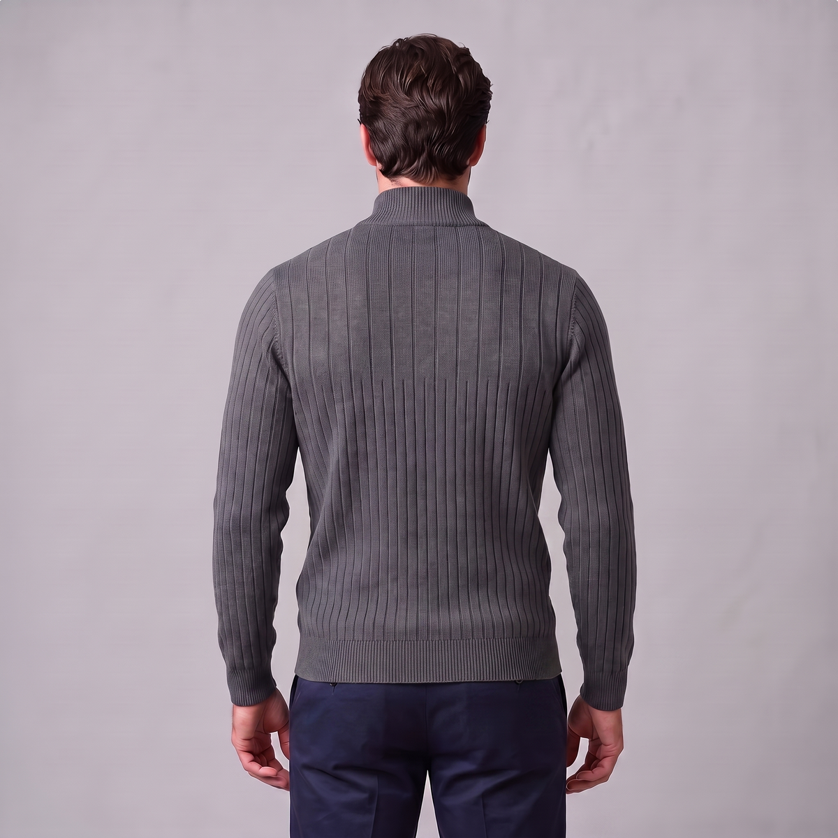 Maglione Uomo Mezza Zip in Cotone a Coste Zip Oro