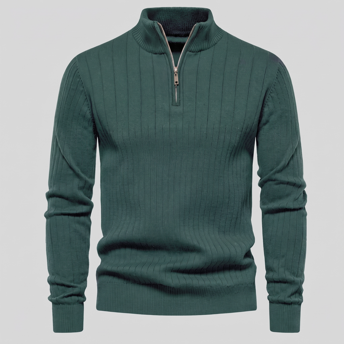 Maglione Uomo Mezza Zip in Cotone a Coste Zip Oro