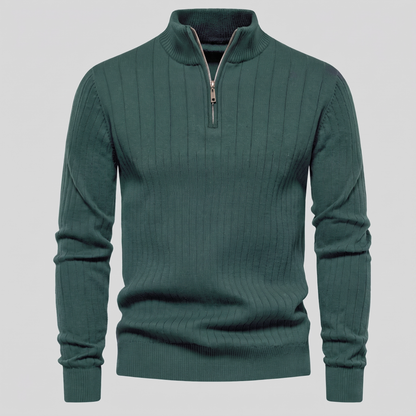 Maglione Uomo Mezza Zip in Cotone a Coste Zip Oro