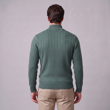 Maglione Uomo Mezza Zip in Cotone a Coste Zip Oro