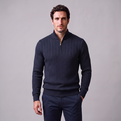 Maglione Uomo Mezza Zip in Cotone a Coste Zip Oro
