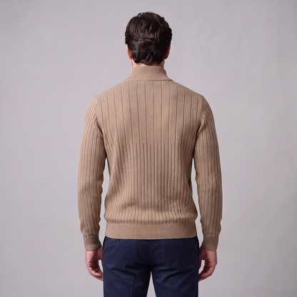 Maglione Uomo Mezza Zip in Cotone a Coste Zip Oro