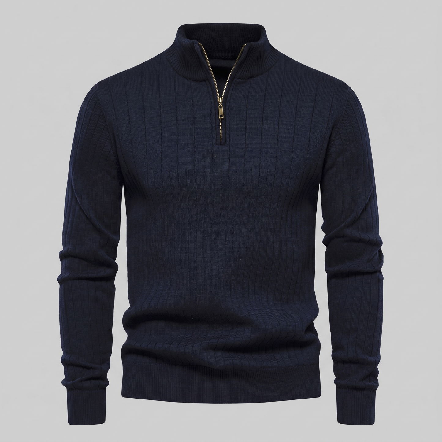 Maglione Uomo Mezza Zip in Cotone a Coste Zip Oro