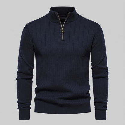 Maglione Uomo Mezza Zip in Cotone a Coste Zip Oro