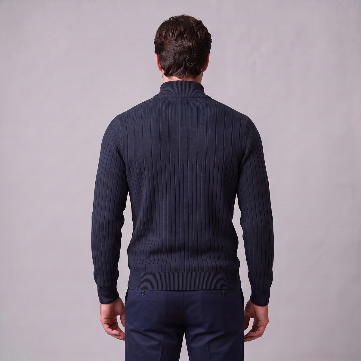 Maglione Uomo Mezza Zip in Cotone a Coste Zip Oro