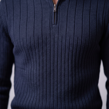 Maglione Uomo Mezza Zip in Cotone a Coste Zip Oro