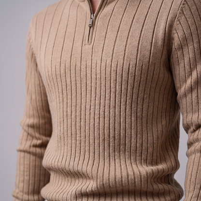 Maglione Uomo Mezza Zip in Cotone a Coste Zip Oro