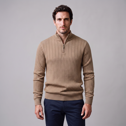 Maglione Uomo Mezza Zip in Cotone a Coste