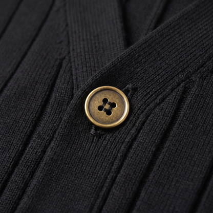 Cardigan Uomo Scollo a V in Maglia a Coste con Bottoni
