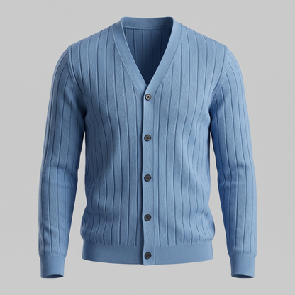 Cardigan Uomo Scollo a V in Maglia a Coste con Bottoni