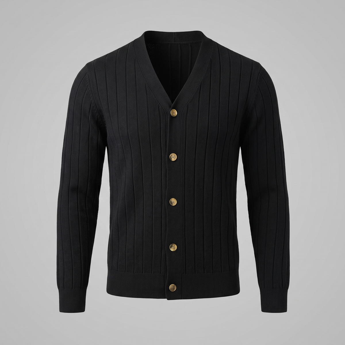 Cardigan Uomo Scollo a V in Maglia a Coste con Bottoni