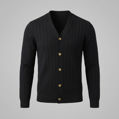 Cardigan Uomo Scollo a V in Maglia a Coste con Bottoni