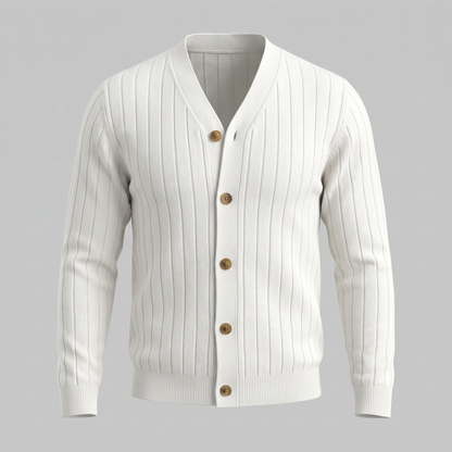 Cardigan Uomo Scollo a V in Maglia a Coste con Bottoni