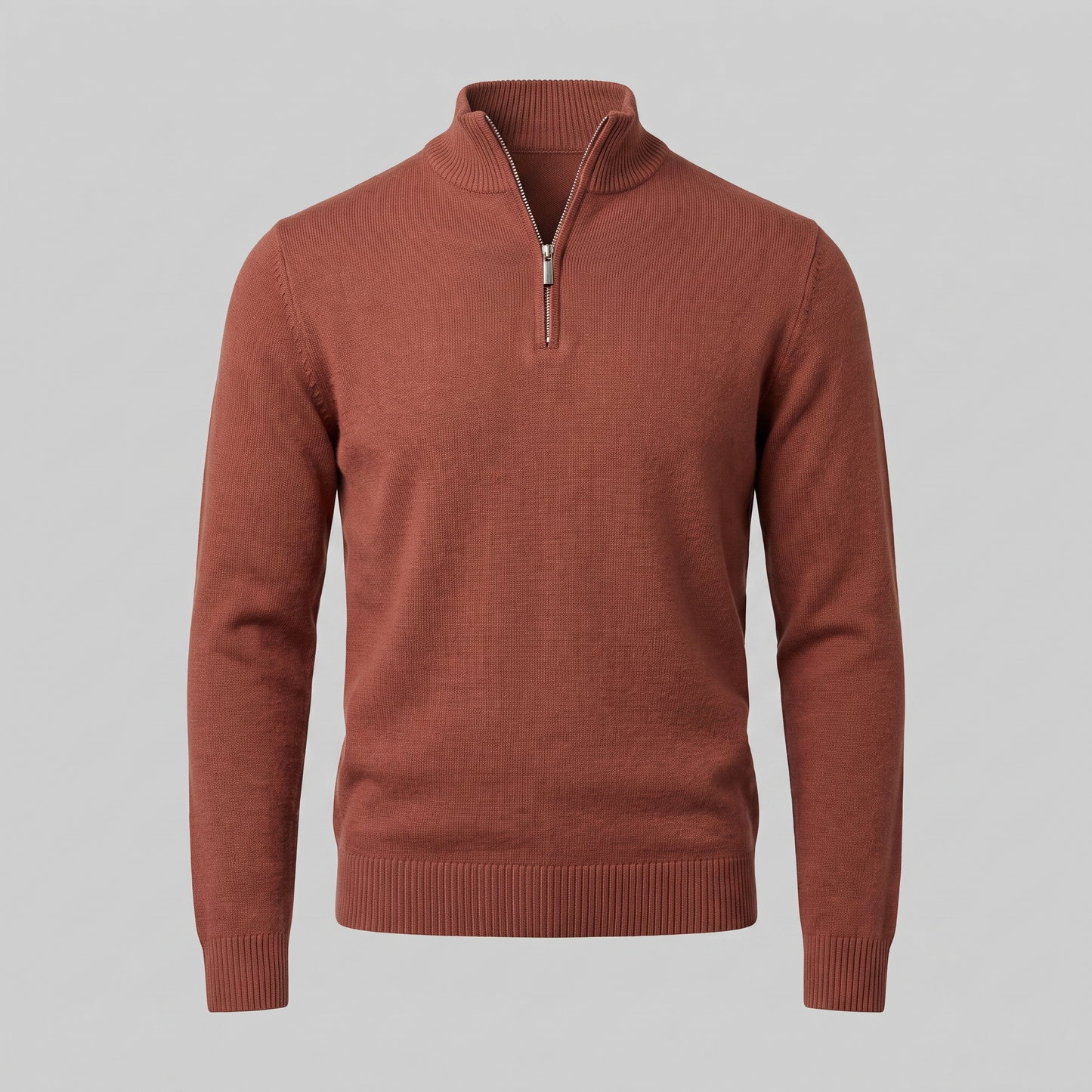 Maglione Uomo Slim Mezza Zip in Maglia Fine Collo Alto