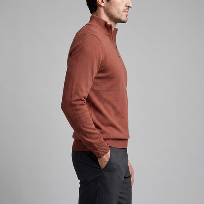 Maglione Uomo Slim Mezza Zip in Maglia Fine Collo Alto