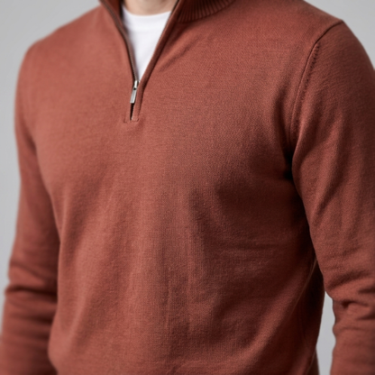 Maglione Uomo Slim Mezza Zip in Maglia Fine Collo Alto